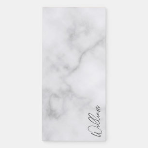 White Marble Modern Script Personalized Name Magnetic Notepad