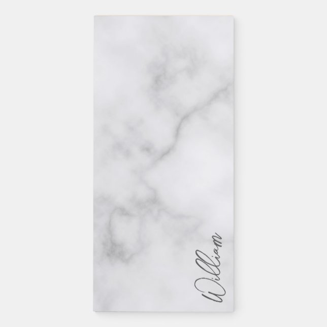 White Marble Modern Script Personalized Name Magnetic Notepad (Front)
