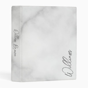 White Marble Modern Script Personalized Name Mini Binder