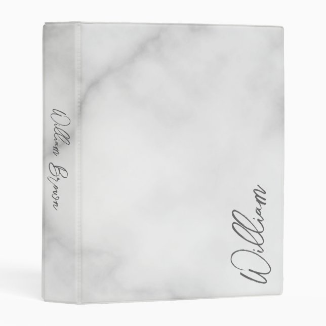White Marble Modern Script Personalized Name Mini Binder (Front/Spine)