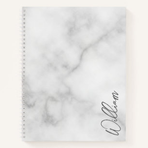White Marble Modern Script Personalized Name Notebook