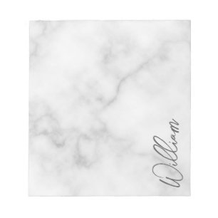 White Marble Modern Script Personalized Name Notepad