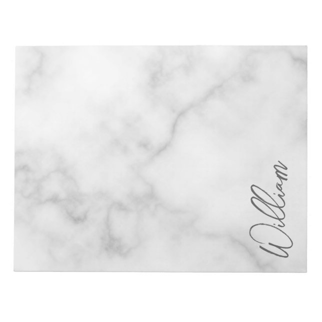 White Marble Modern Script Personalized Name Notepad (Front)
