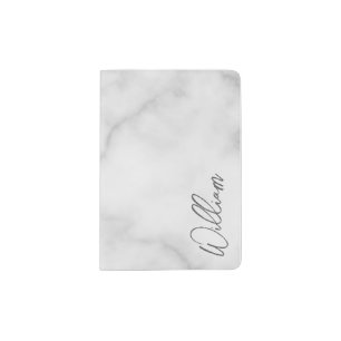 White Marble Modern Script Personalized Name Passport Holder