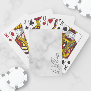 White Marble Modern Script Personalized Name Poker Cards