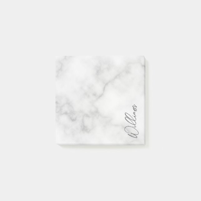 White Marble Modern Script Personalized Name Post-it Notes (Front)
