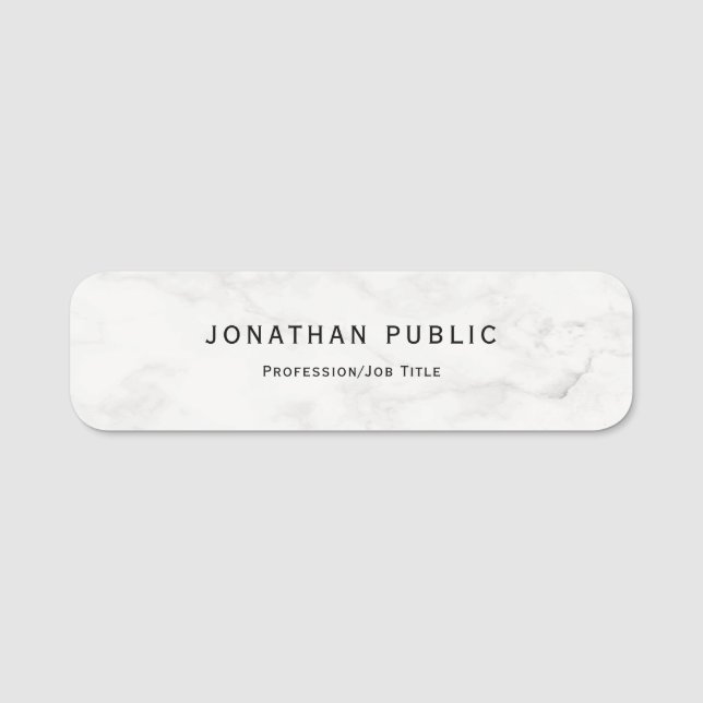 White Marble Modern Simple Template Elegant Name Tag (Front)