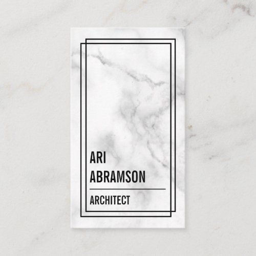 White Marble Modern Vertical Architectural Black Business Card