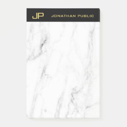 White Marble Monogram Gold Text Elegant Template Post-it Notes