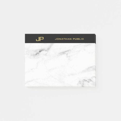 White Marble Monogram Gold Text Elegant Template Post_it Notes