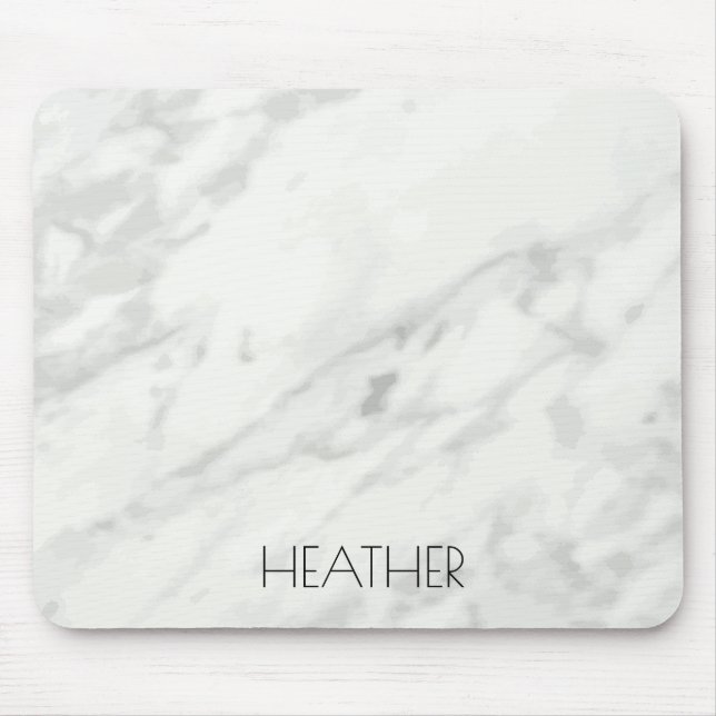 White Marble Name Custom Elegant Mouse Pad (Front)