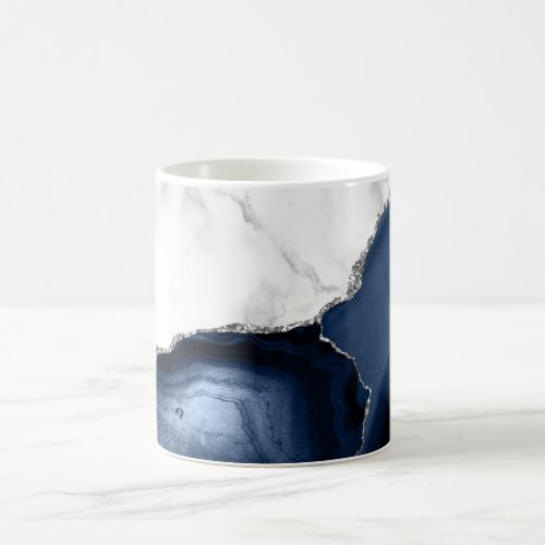White Marble Navy Blue Silver Agate Coffee Mug