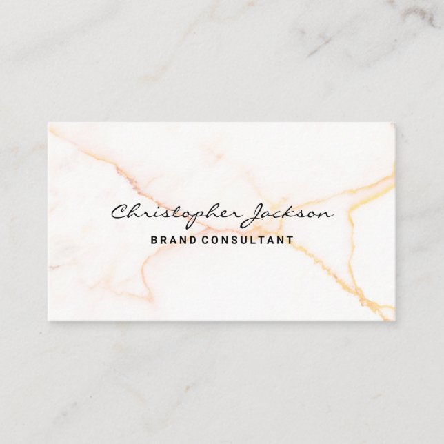 White Marble Orange Background Business Card (Front)
