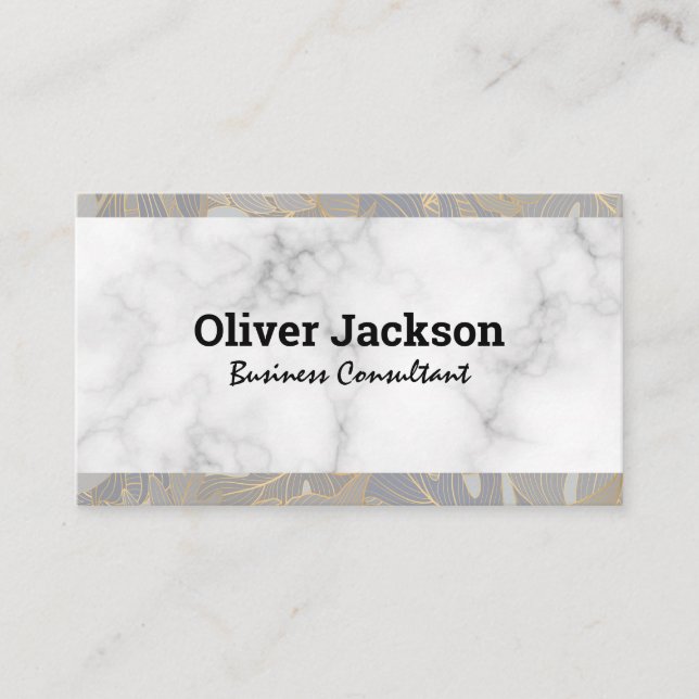 White Marble Palm Leaves Business Card (Front)