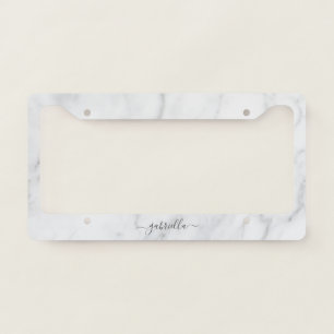 White Marble Pattern Boho Chic Name License Plate Frame