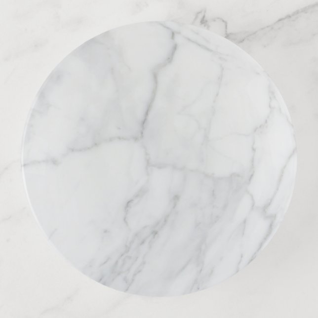 White Marble Pattern Boho Chic Trinket Tray (Front)