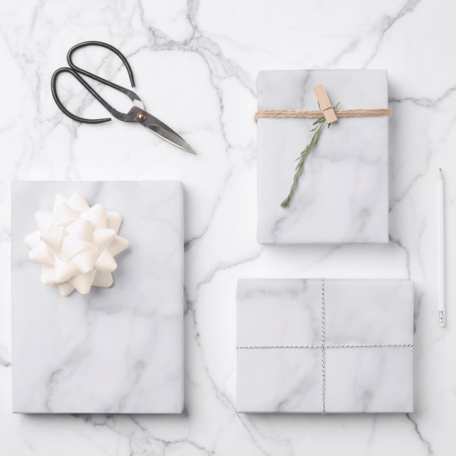 White Marble Pattern Boho Chic Wrapping Paper Sheets (Front)