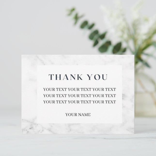 White Marble Personalize   Thank You Card (Standing Front)