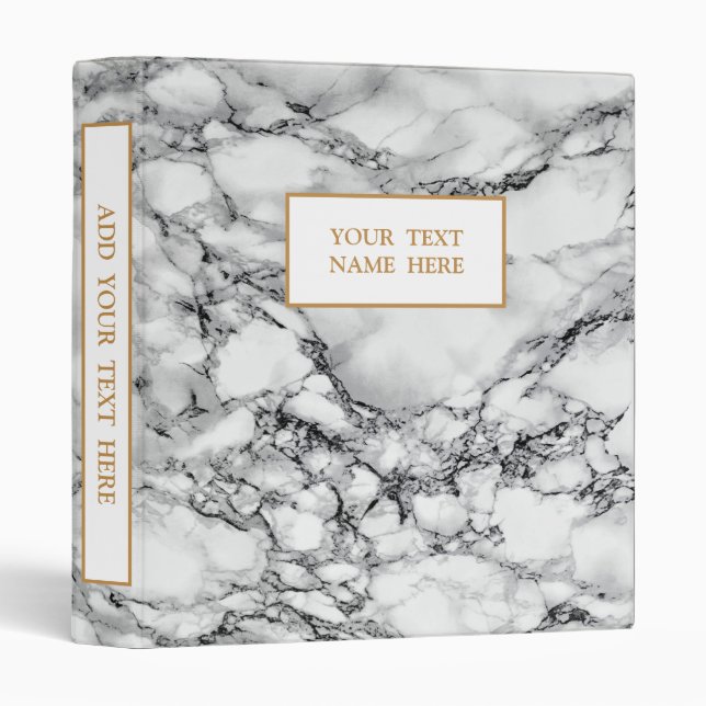 White Marble Personalized Binder with Custom Text (Front/Spine)