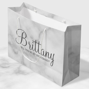 White Marble Personalized Bridesmaid Proposal Large Gift Bag