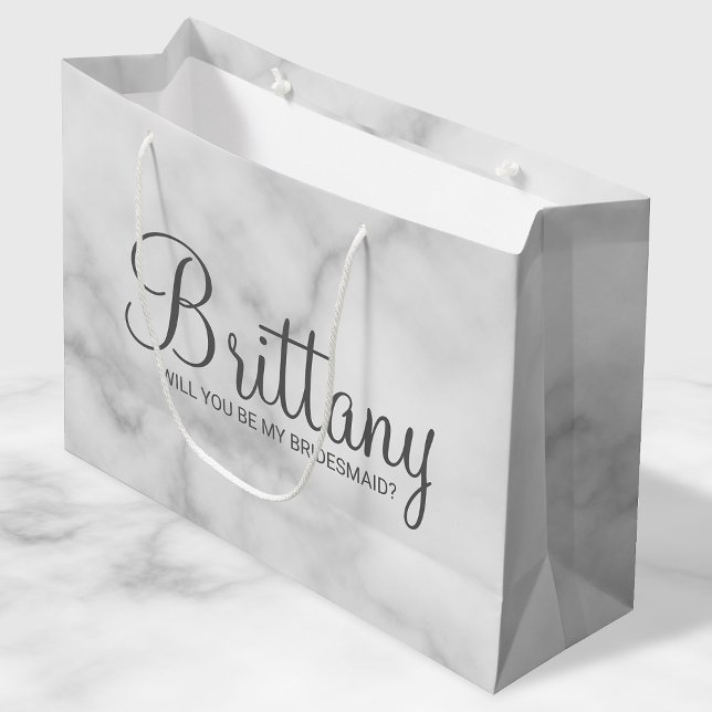 White Marble Personalized Bridesmaid Proposal Large Gift Bag (Creator Uploaded)