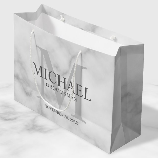 White Marble Personalized Groomsmen Large Gift Bag (Creator Uploaded)
