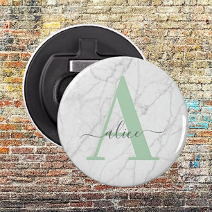 White Marble Personalized Modern Monogram Bottle Opener