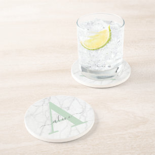 White Marble Personalized Modern Monogram Coaster