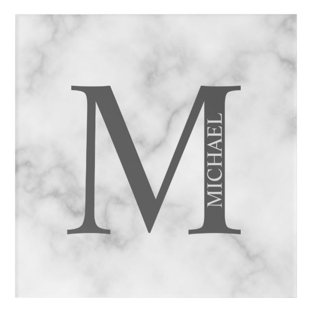 White Marble Personalized Monogram and Name Acrylic Print (Front)