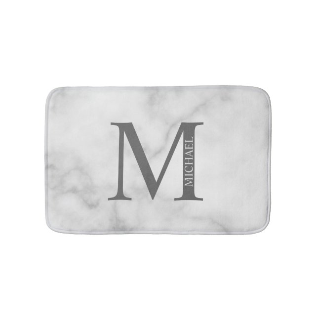 White Marble Personalized Monogram and Name Bath Mat (Front)