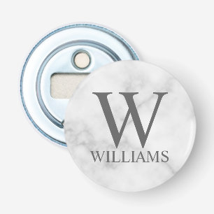 White Marble Personalized Monogram and Name Bottle Opener