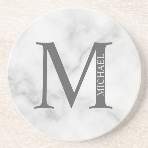 White Marble Personalized Monogram and Name Coaster