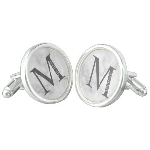 White Marble Personalized Monogram and Name Cufflinks