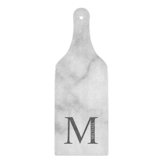 White Marble Personalized Monogram and Name  Cutting Board (Front)