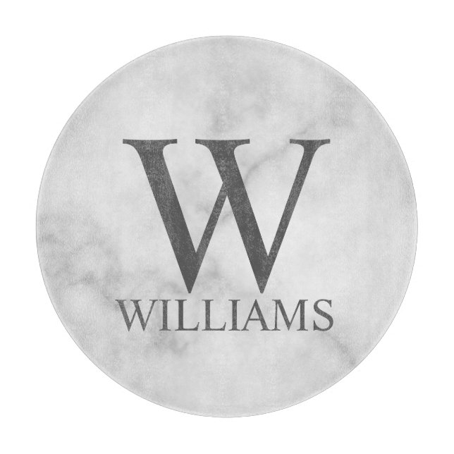 White Marble Personalized Monogram and Name Cutting Board (Front)