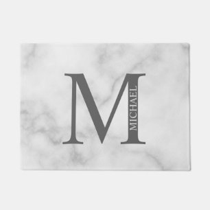 White Marble Personalized Monogram and Name Doormat