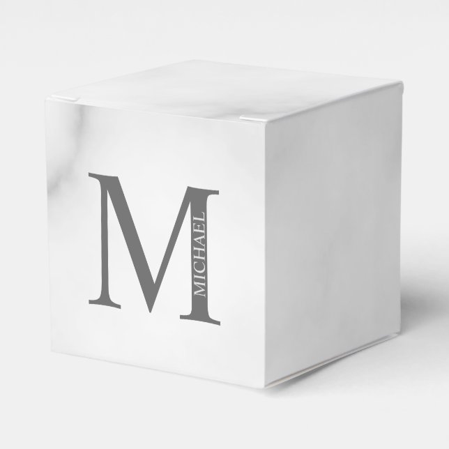 White Marble Personalized Monogram and Name Favor Boxes (Front Side)