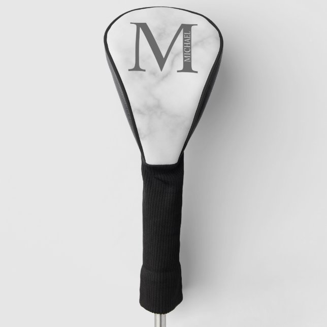 White Marble Personalized Monogram and Name Golf Head Cover (Front)