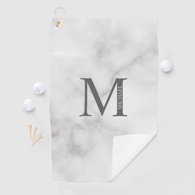 White Marble Personalized Monogram and Name Golf Towel (InSitu)