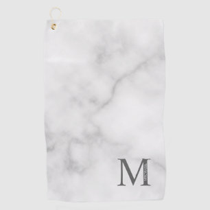 White Marble Personalized Monogram and Name Golf Towel