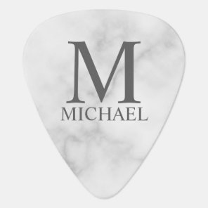 White Marble Personalized Monogram and Name Guitar Pick