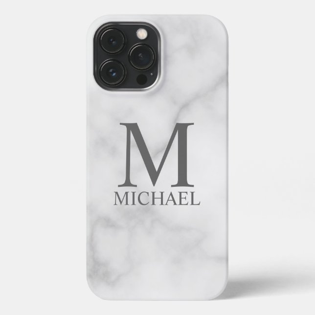White Marble Personalized Monogram and Name iPhone Case (Back)