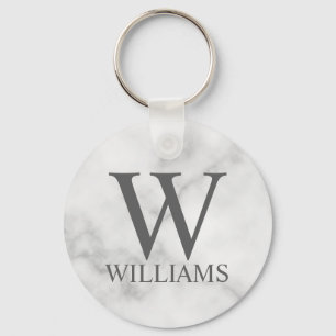 White Marble Personalized Monogram and Name Keychain