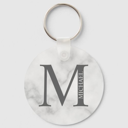 White Marble Personalized Monogram and Name Keychain