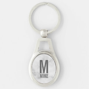 White Marble Personalized Monogram and Name Keychain