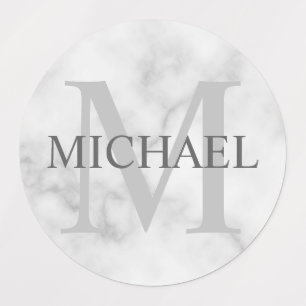 White Marble Personalized Monogram and Name Labels