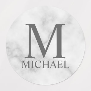 White Marble Personalized Monogram and Name Labels