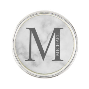 White Marble Personalized Monogram and Name Lapel Pin