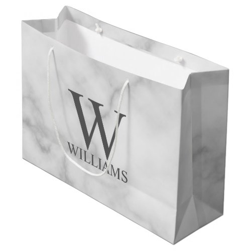 White Marble Personalized Monogram and Name Large Gift Bag