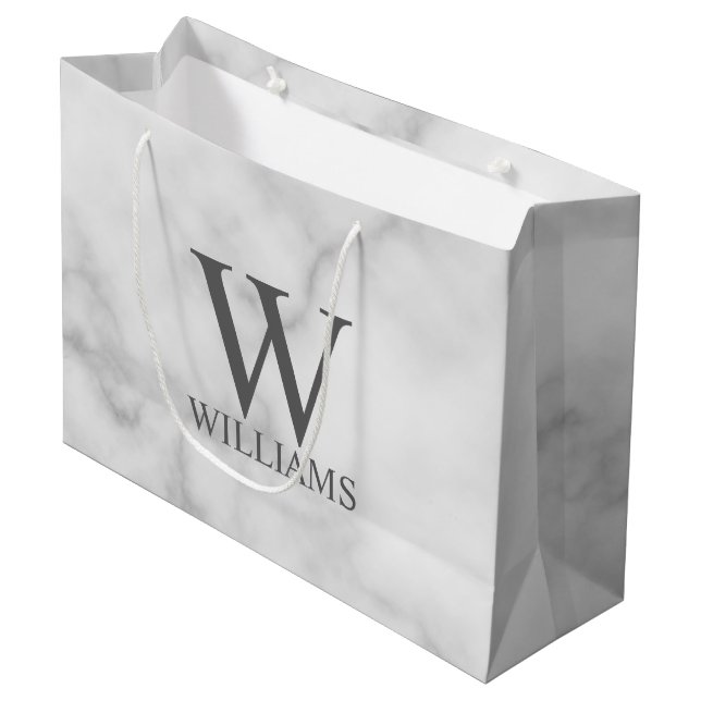 White Marble Personalized Monogram and Name Large Gift Bag (Front Angled)